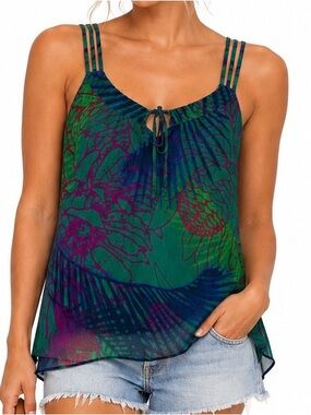Express Tropical Floral Sheer Overlay Strappy Tank Cami Medium